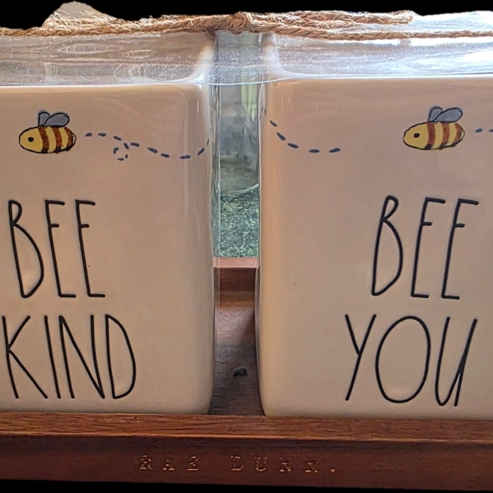 Rae Dunn Bee Kind & Bee You Ceramic Canister Set - White with Yellow Bee Accents